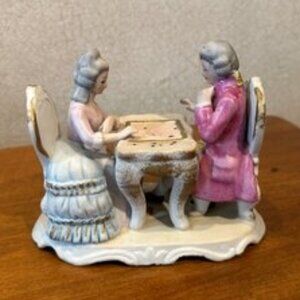 Vintage Capodimonte Couple Playing Checkers Porcelain 1950's